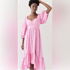 Farm Rio Dresses| Farm Rio Pink Yellow Green Pineapple Linen Blend Midi Dress L